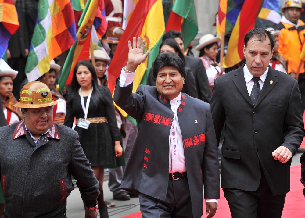 El presidente reelecto de Bolivia, Evo Morales,  Evo Morales, se dirige al Congreso Nacional para prestar juramento para un tercer mandato, en La Paz