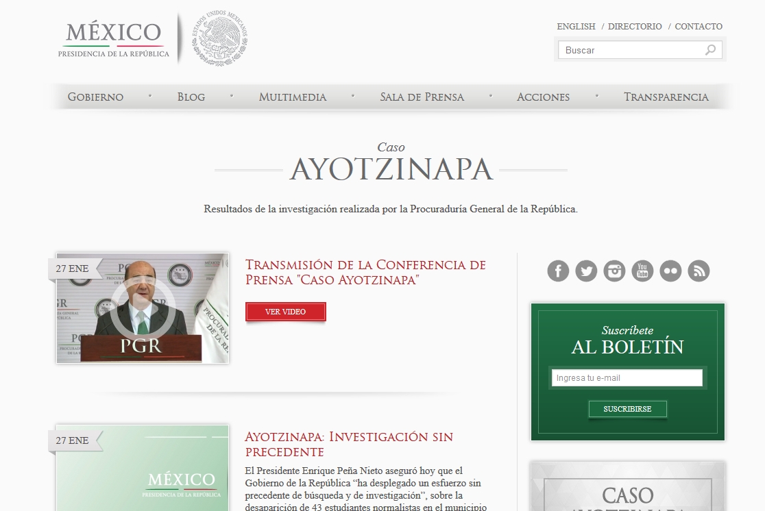 Presidencia habilitó un sitio dentro de su portal con información sobre el caso Ayotzinapa.