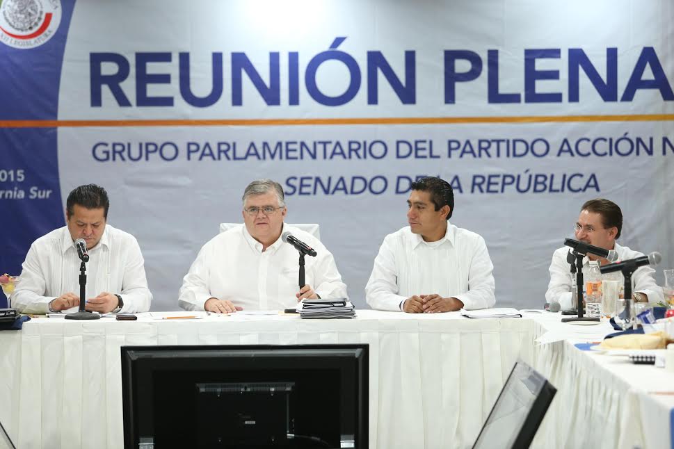 Agustín Carstens durante la plenaria de senadores del PAN.