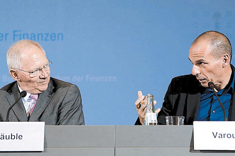 El ministro de Finanzas alemán y su par griego en Berlín.