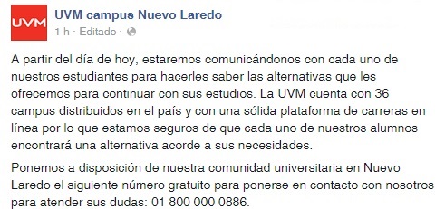 El comunicado ha ocasionado las quejas por parte de los estudiantes.