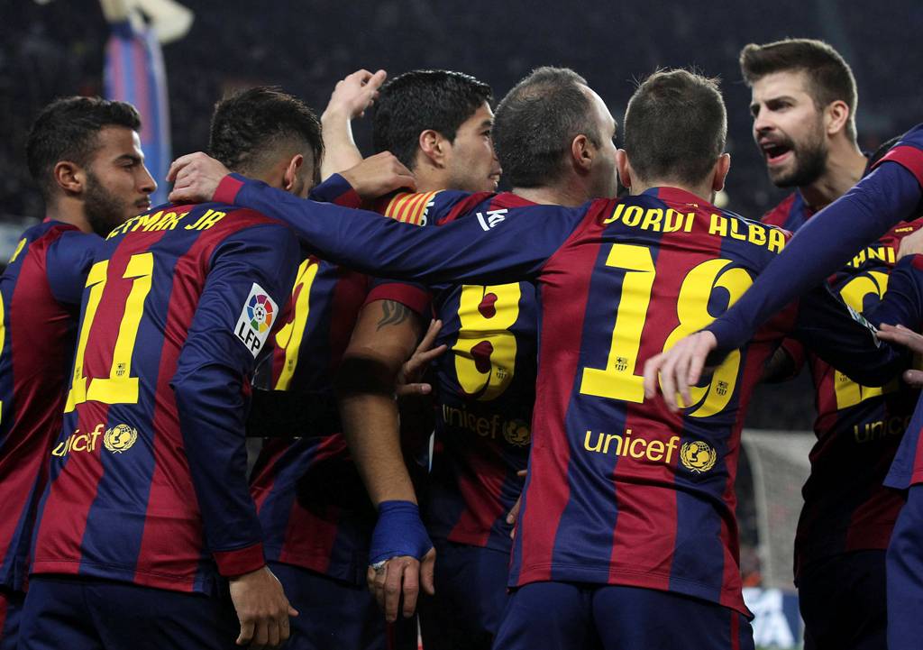 Festejo del Barcelona tras derrotar al Villarreal con Copa del Rey 