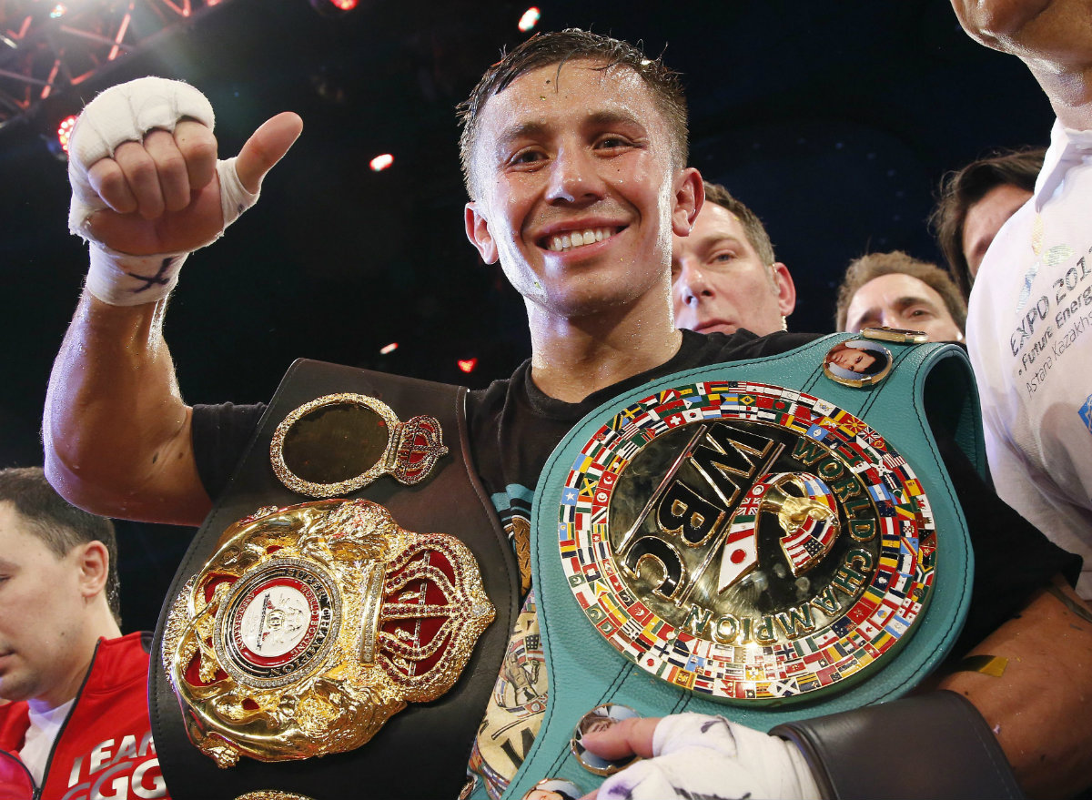 Golovkin celebra la victoria 