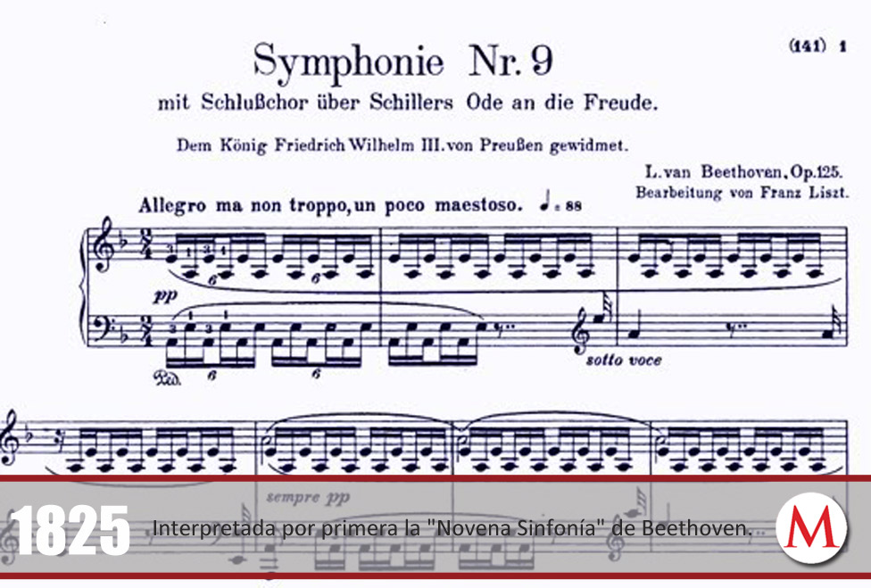 Es interpretada por primera la "Novena Sinfonía" de Beethoven.
