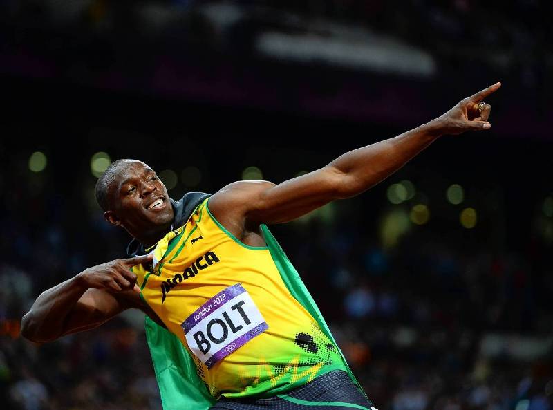 Usain Bolt, su clásico festejo 