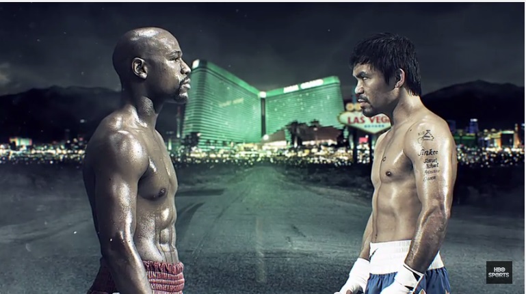 Floyd Mayweather y Manny Pacquiao en el comercial oficial de su pelea 