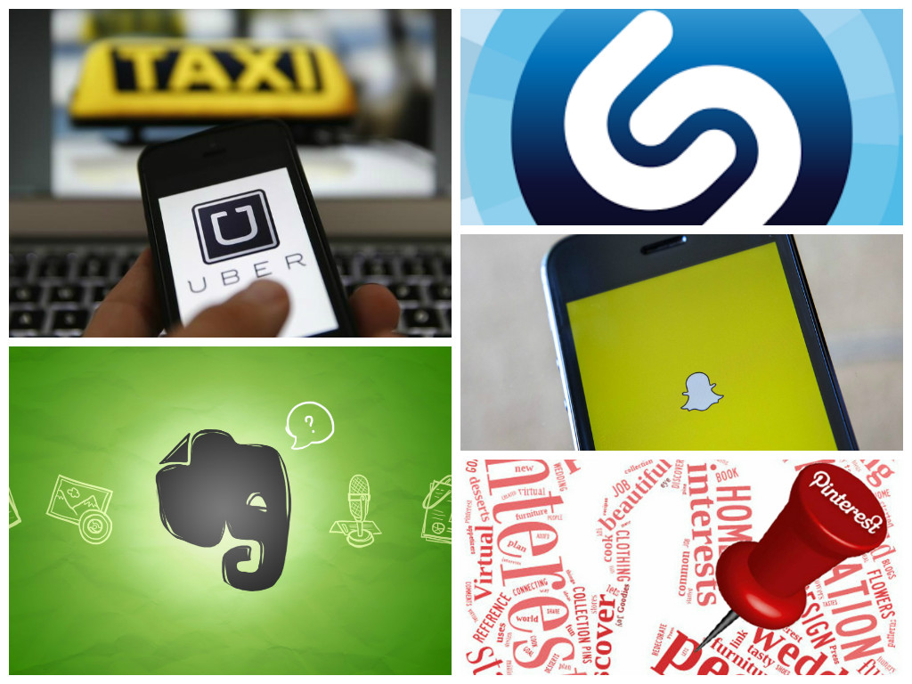 Uber, Shazam, Snapchat, Pinterest y Evernote están valuadas en más de 10 mil millones de dólares.