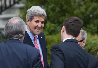 John Kerry, durante un acto en honor de los campeones del Super Bowl, los New England Patriots, hoy en la Casa Blanca 