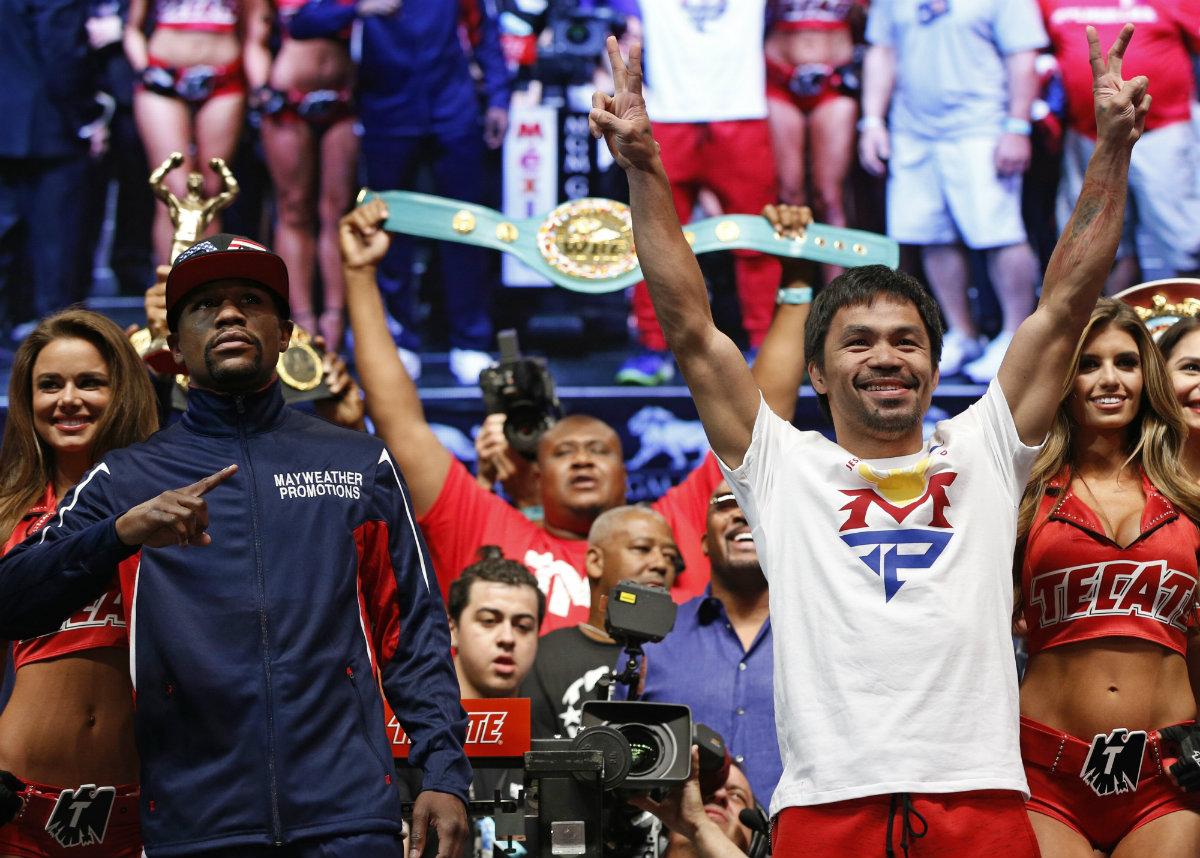 Pacquiao, con una gran sonrisa en el rostro; Floyd, más adusto, pero tranquilo