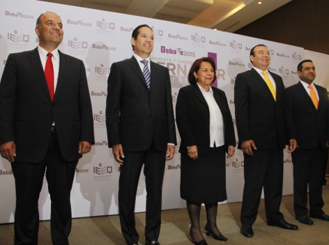 Los candidatos del PRI, PAN, Morena, PRD y Movimiento Ciudadano, Roberto Loyola Vera, Celia Maya García, Francisco Domínguez Servíen, Adolfo Camacho E