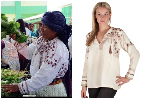 Una mujer mixe y una modelo con el diseño de Isabel Marant