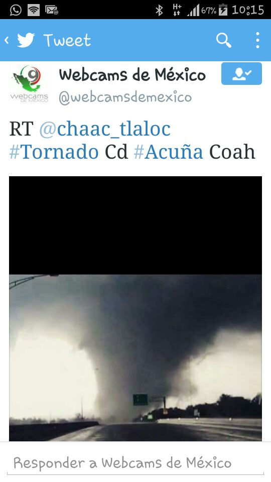 Toma del tornado que pasó por Coahuila, 