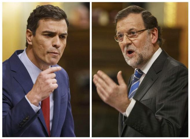 El líder socialista Pedro Sánchez (i), y el presidente del gobierno, Mariano Rajoy, durante el pasado Debate sobre el Estado de la Nación