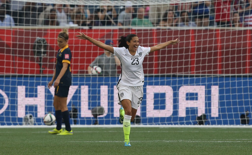 Christen Press celebra su gol ante Australia
