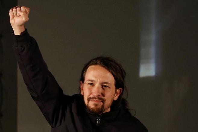 Pablo Iglesias, líder del partido izquierdista Podemos, celebra los últimos resultados electorales en Madrid