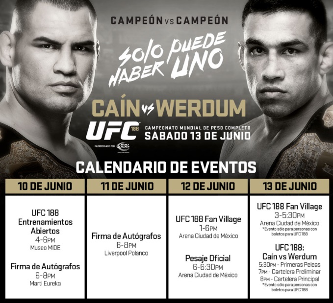 Calendario de actividades previo a UFC 188