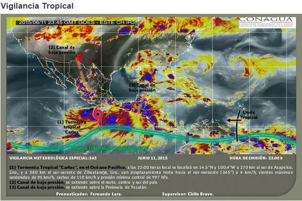 CONAGUA advirtió que se prevén lluvias intensas en estados del sur de México por 'Carlos'.