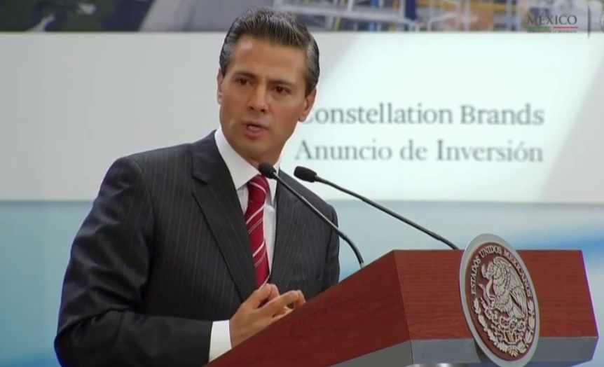 El presidente Enrique Peña Nieto durante el anuncio de inversión de la empresa Constellation Brands.