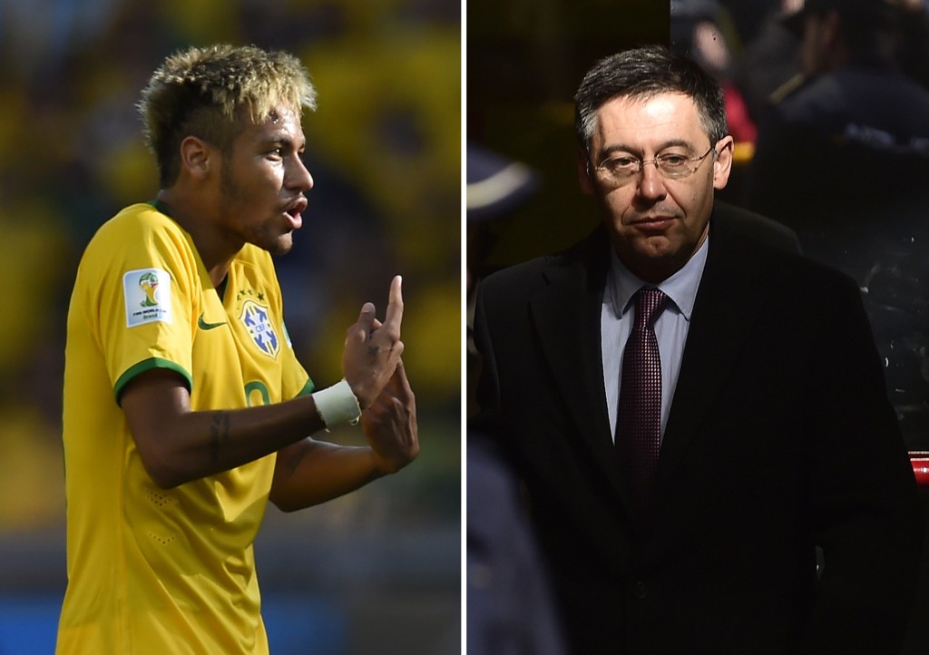 Neymar y Josep Maria Bartomeu, jugador y presidente del Barcelona, respectivamente
