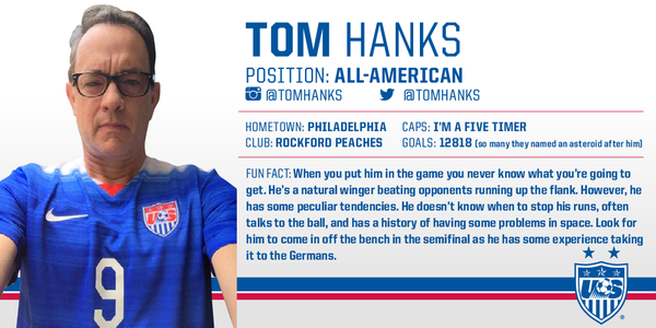 Tom Hanks, el número "23+1" de la selección femenil de EU 