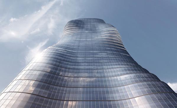 El edificio con las curvas de la intérprete. 