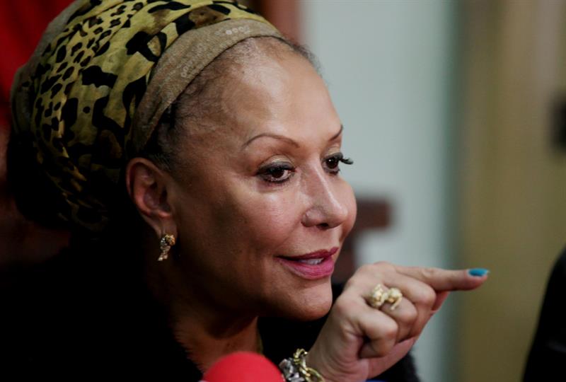 La ex senadora Piedad Córdoba, portavoz del partido de izquierdas Marcha Patriótica, durante la rueda de prensa en Bogotá