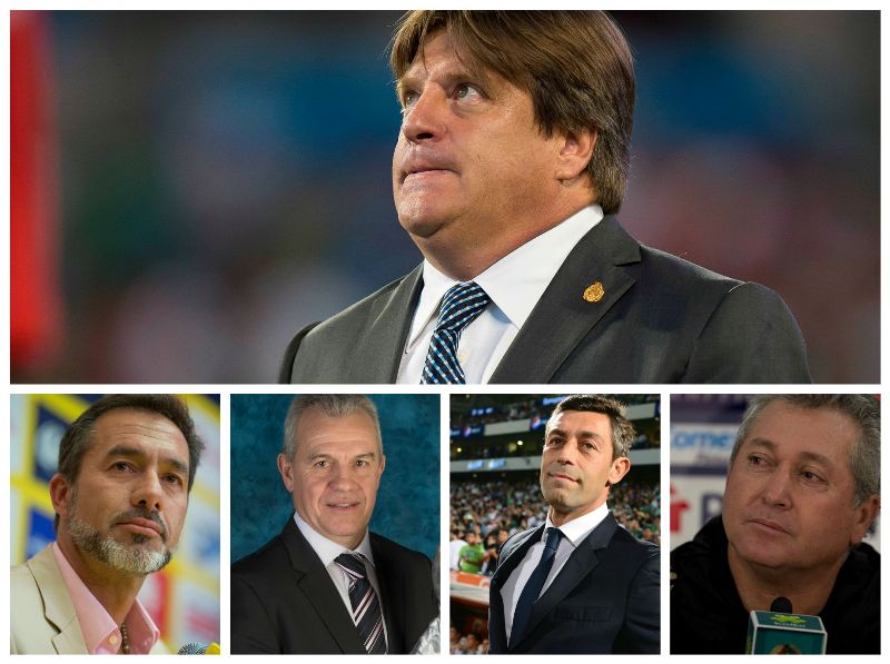Miguel Herrera (arriba), abajo de izquierda a derecha: Gustavo Matosas, Javier Aguirre, Pedro Caixinha y Víctor Manuel Vucetich.