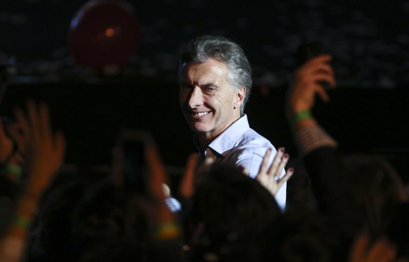 Mauricio Macri, candidato del PRO a las elecciones presidenciales celebra la victoria de Horacio Rodríguez Larreta el domingo en Buenos Aires 