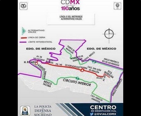 La SSP-DF publicó un mapa donde muestra los cortes a la circulación en la zona aledaña a Eje 5 y los horarios en los que se realizan las obras.