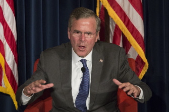 Jeb Bush, en un momento de su conferencia en la Biblioteca Ronald Reagan, en Simi Valley