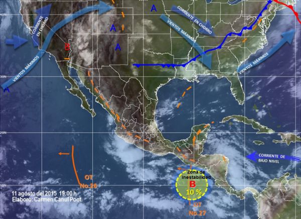 El Meteorológico expuso que el fenómeno avanza al oeste a 24 kilómetros por hora con vientos máximos sostenidos de 25 kilómetros por hora y rachas de 