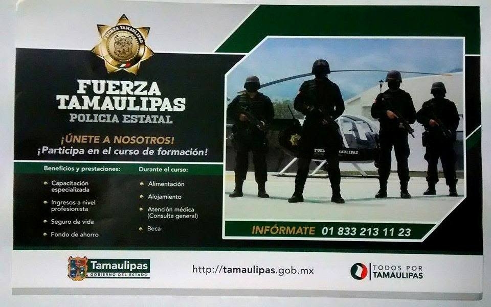 Fuerza Tamaulipas ofrece 3 mil vacantes para policía