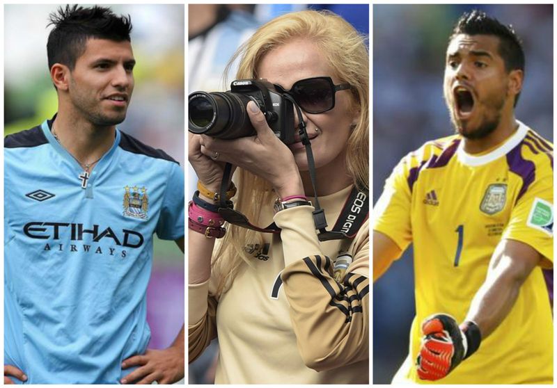 De izquierda a derecha: Sergio Agüero, Eliena Guercio y Sergio Romero 