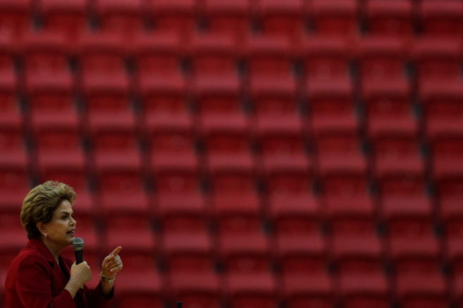 Dilma Rousseff, durante un discurso en el estadio Mané Garrincha, de Brasilia