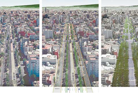 Propuesta de parque lineal sobre avenida Chapultepec.