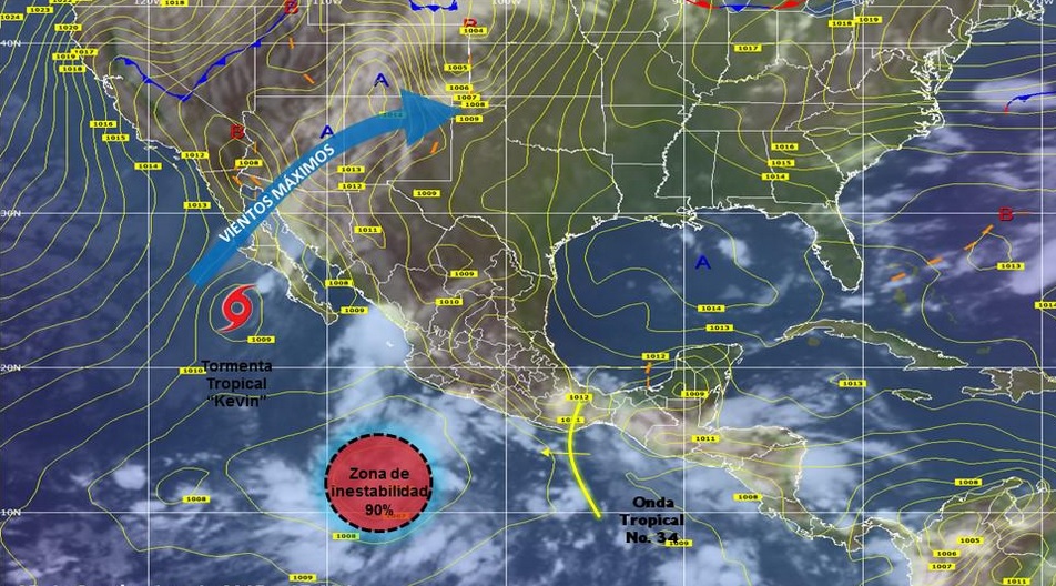 El Servicio Meteorológico Nacional informó que el fenómeno climático se desplaza hacia el oeste a una velocidad de 22 kilómetros con vientos sostenido