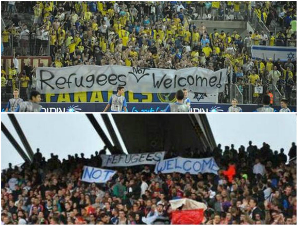 Afición de Maccabi Tel – Aviv y Olympique Lyonnais muestran repudio contra los refugiados 