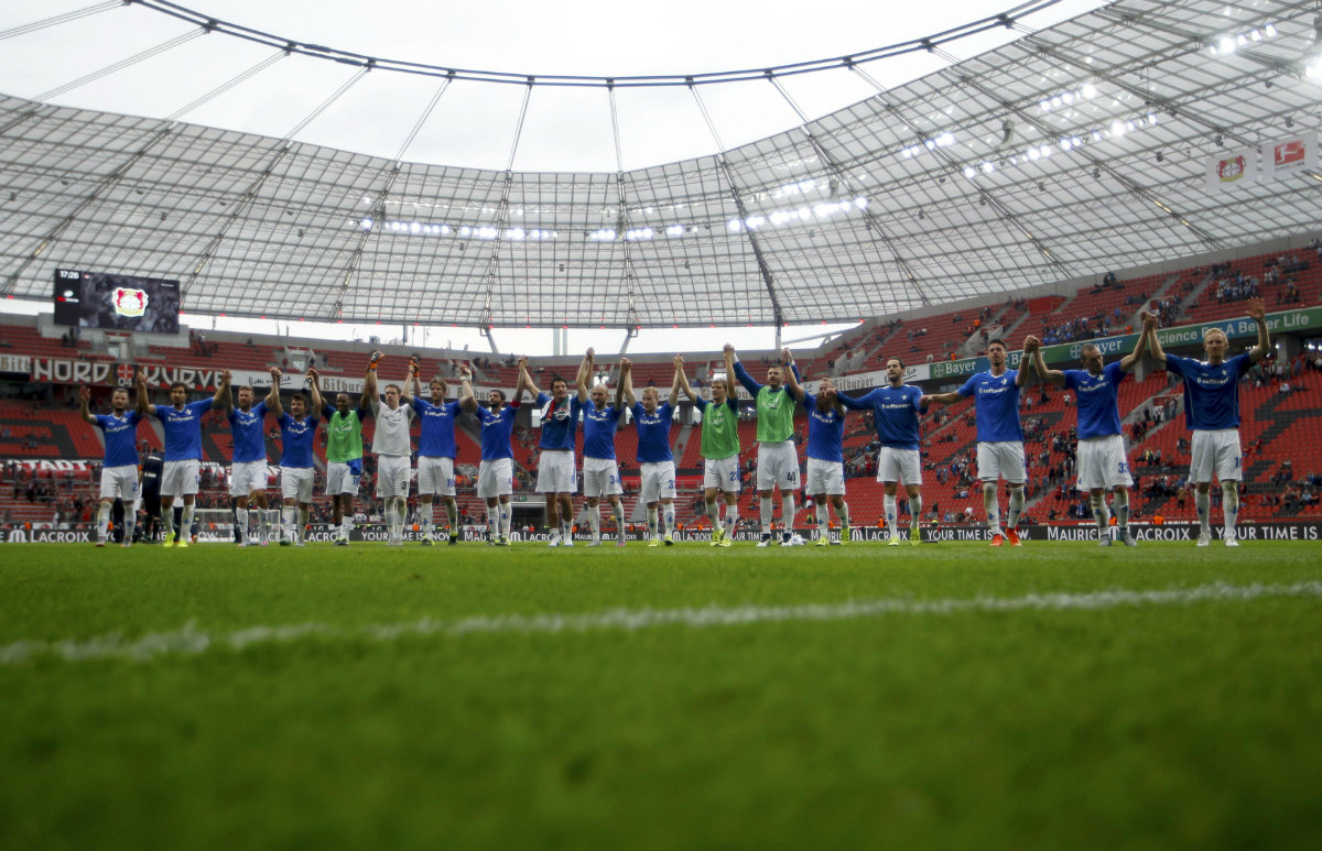 Celebración del Darmstadt 98's ante el Bayer Leverkusen 