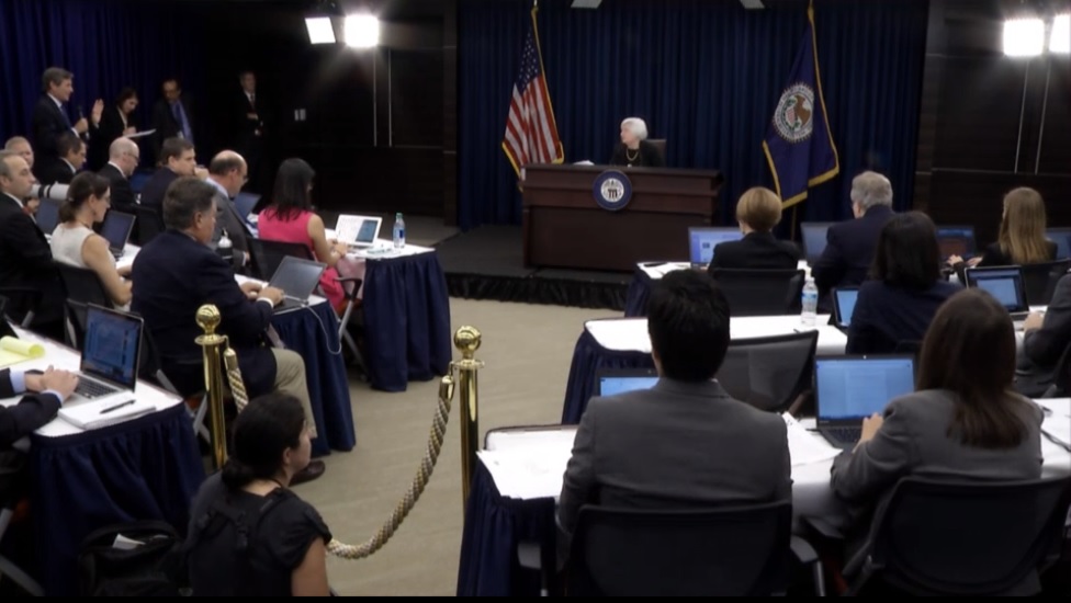 Conferencia de prensa de la presidenta de la Reserva Federal de Estados Unidos, Janet Yellen.
