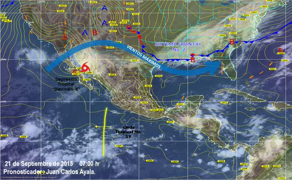 La depresión tropical 16-E provocará fuertes lluvias.