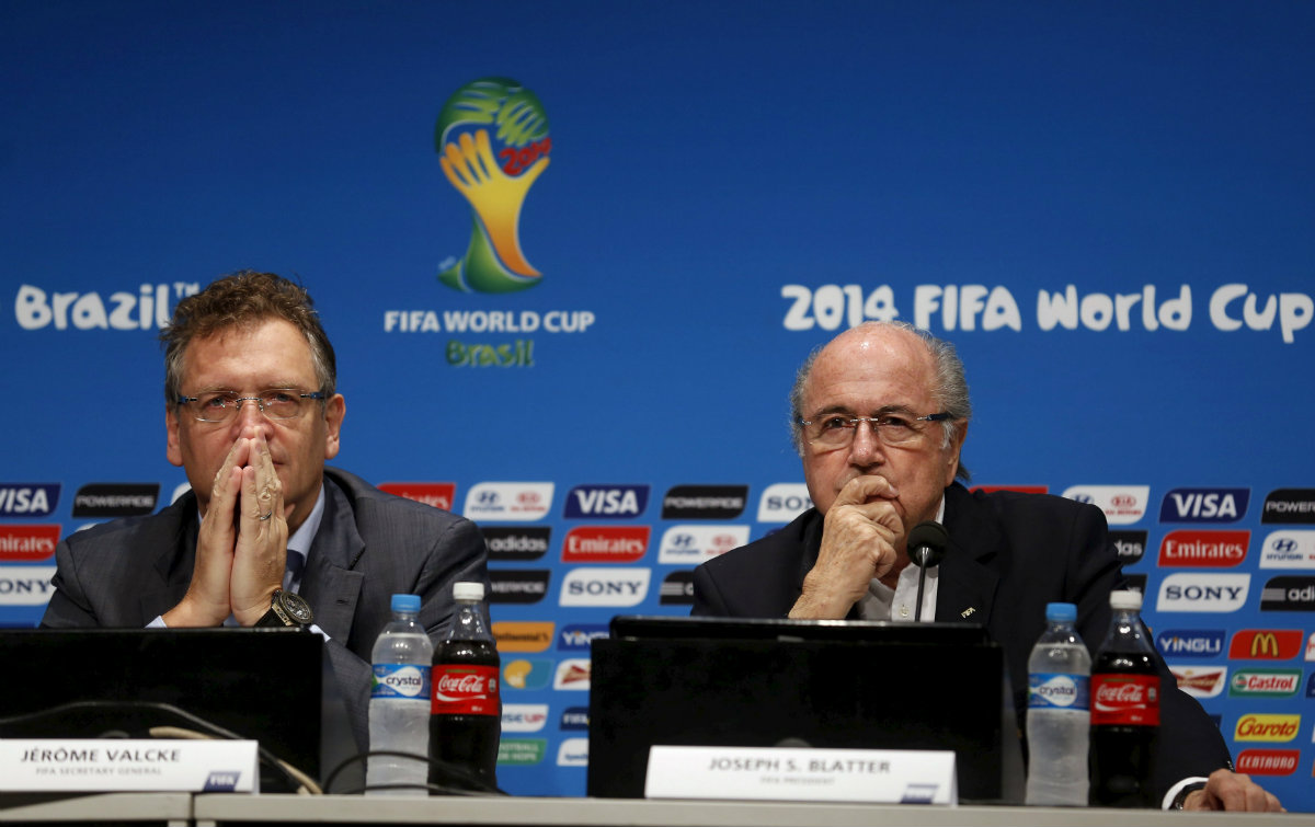 Stepp Blatter y Jérôme Valcke durante una conferencia de prensa en el Maracana  