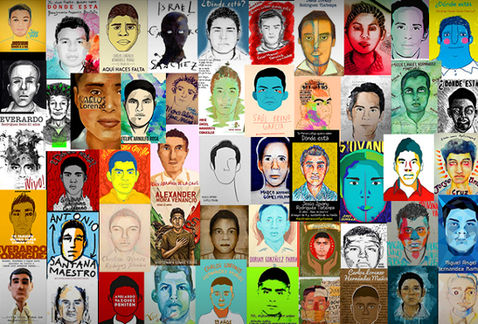 Ilustraciones de los normalistas de Ayotzinapa.
