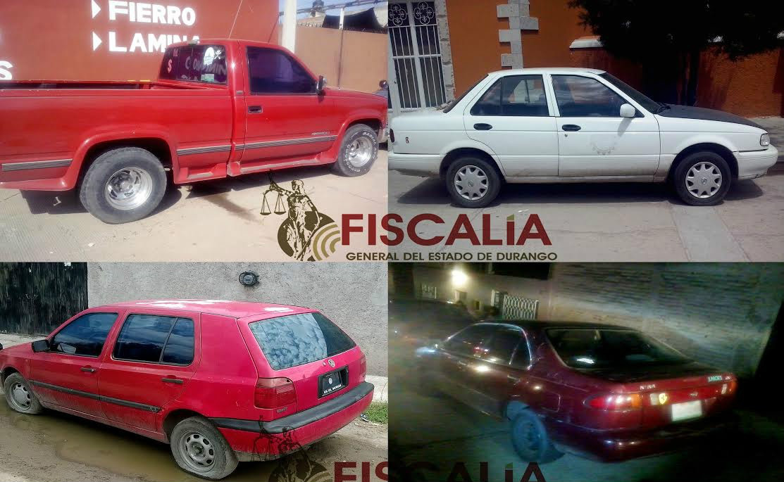 Vehículos recuperados por la Fiscalía de Durango.