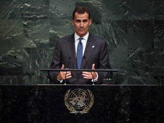 El rey de España, Felipe VI, durante su intervención de hoy ante la Asamblea General de la ONU