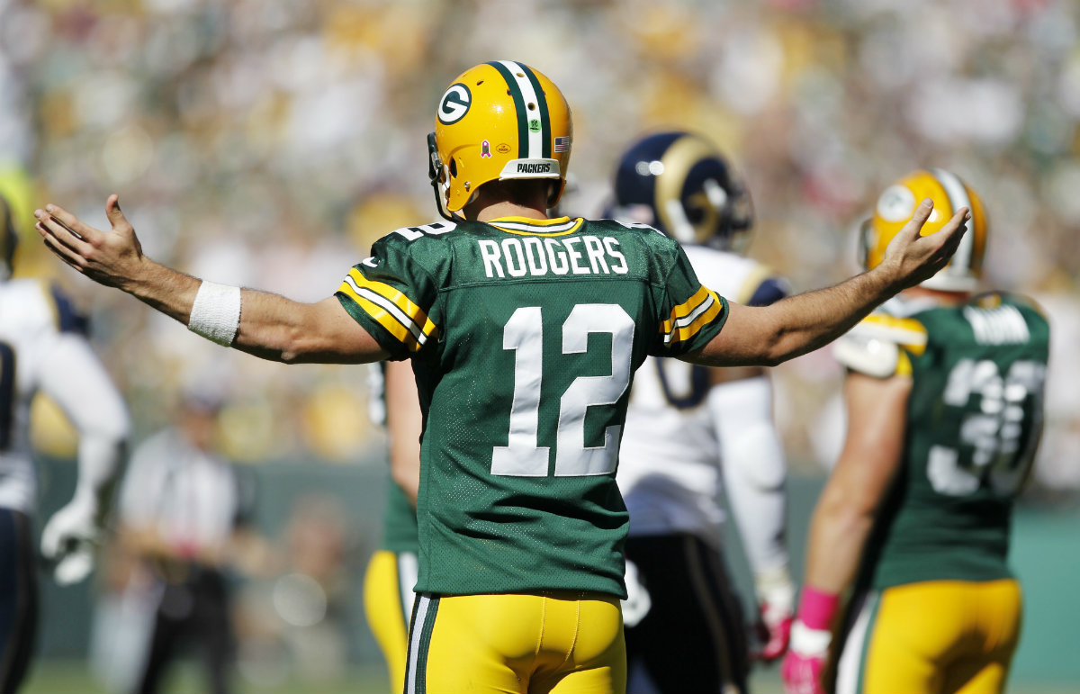 Aaron Rodgers no tuvo su mejor actuación ante los Carneros de San Luis