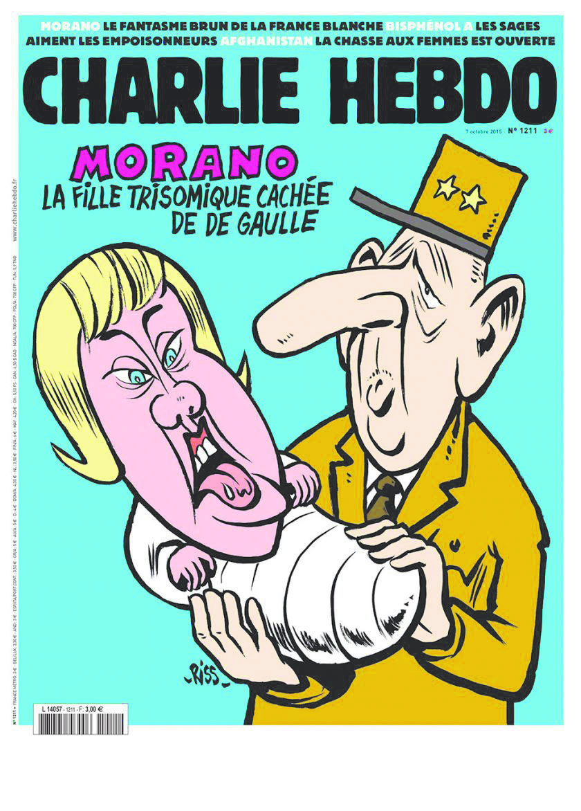 Portade de Charlie Hebdo en la que aparece el general Charles de Gaulle cargando a Nadine Morano, representada en una caricatura.