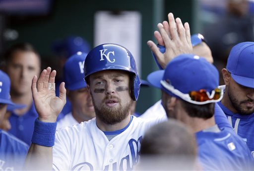 Celebración de Ben Zobrist después de conseguir una carrera para Reales 
