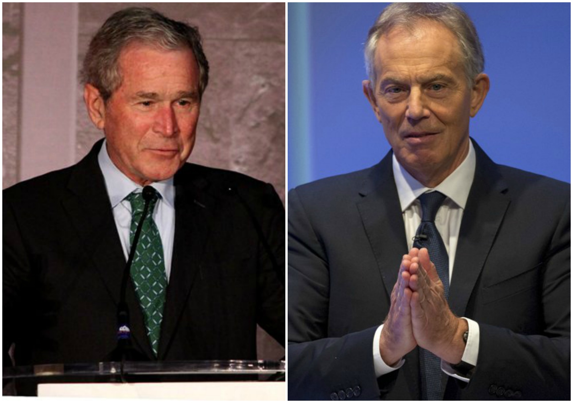George Bush, ex presidente de Estados Unidos y Tony Blair, ex primer ministro de Reino Unido.