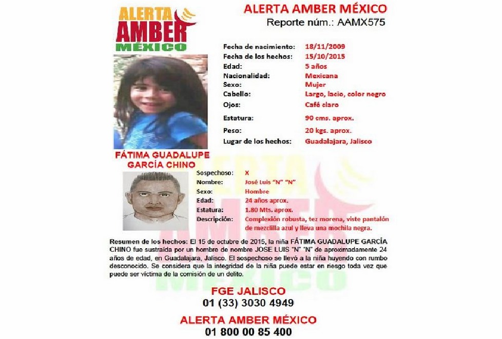 Se solicita apoyo de la ciudadanía para localizar a Fátima Guadalupe García Chino, de 5 años. 