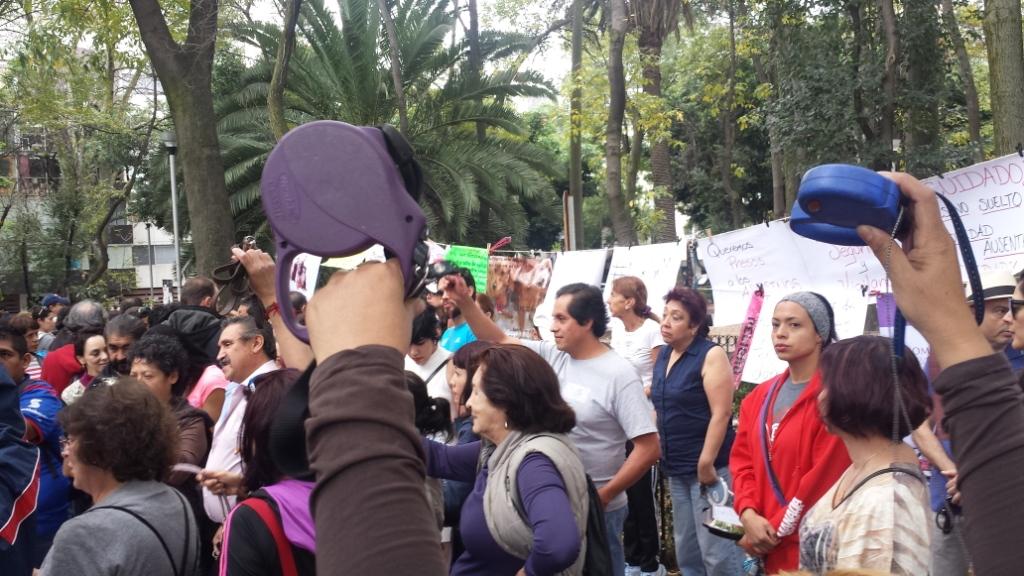Vecinos de la Condesa acudieron a la zona canina del Parque México únicamente con la correa de sus perros para sumarse a la protesta.